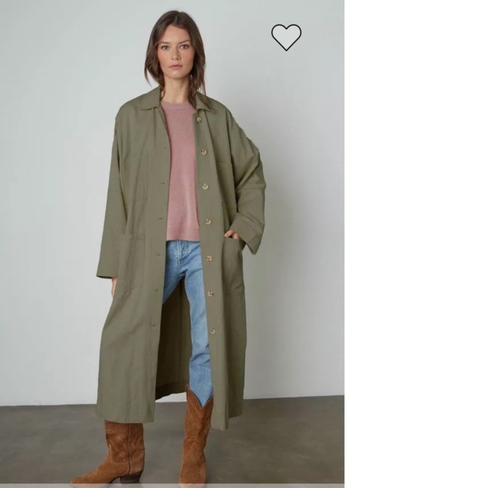 Velvet by Graham & Spencer Elaine Sanded Twill Trench Coat Green XS Duster - Picture 2 of 8